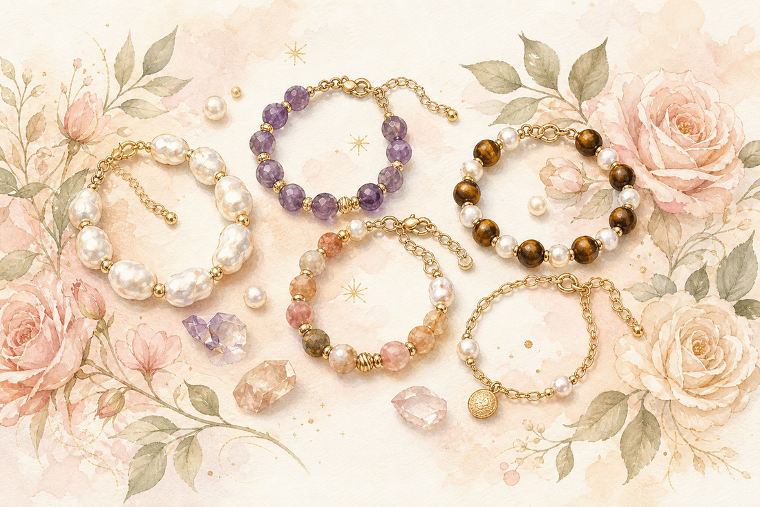 Starryve new arrival bracelets with pearls, stones and warm gold texture