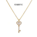 14K gold plated heart key necklace with crystal pavé heart pendant