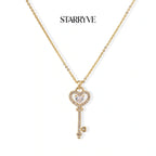 14K gold plated heart key necklace with crystal pavé heart pendant