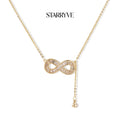 14K gold plated infinity pendant necklace with baguette crystal stones