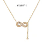 14K gold plated infinity pendant necklace with baguette crystal stones