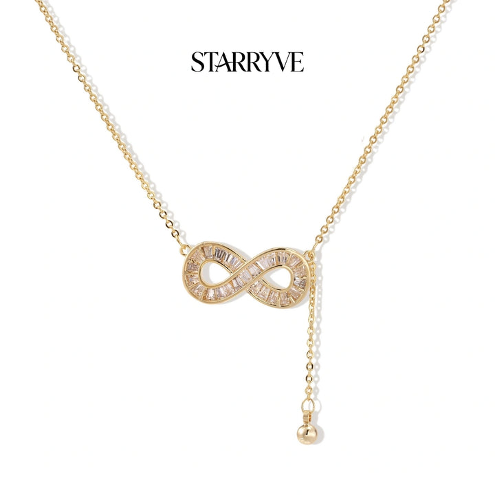 14K gold plated infinity pendant necklace with baguette crystal stones