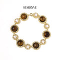 14K gold plated tiger's eye and pearl medallion bracelet