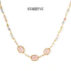 Rose quartz and pearl necklace with pastel beads in 18K gold plated eco-brass