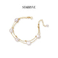 Baroque pearl layered bracelet with double gold chain and five baroque pearls in 18K gold vermeil