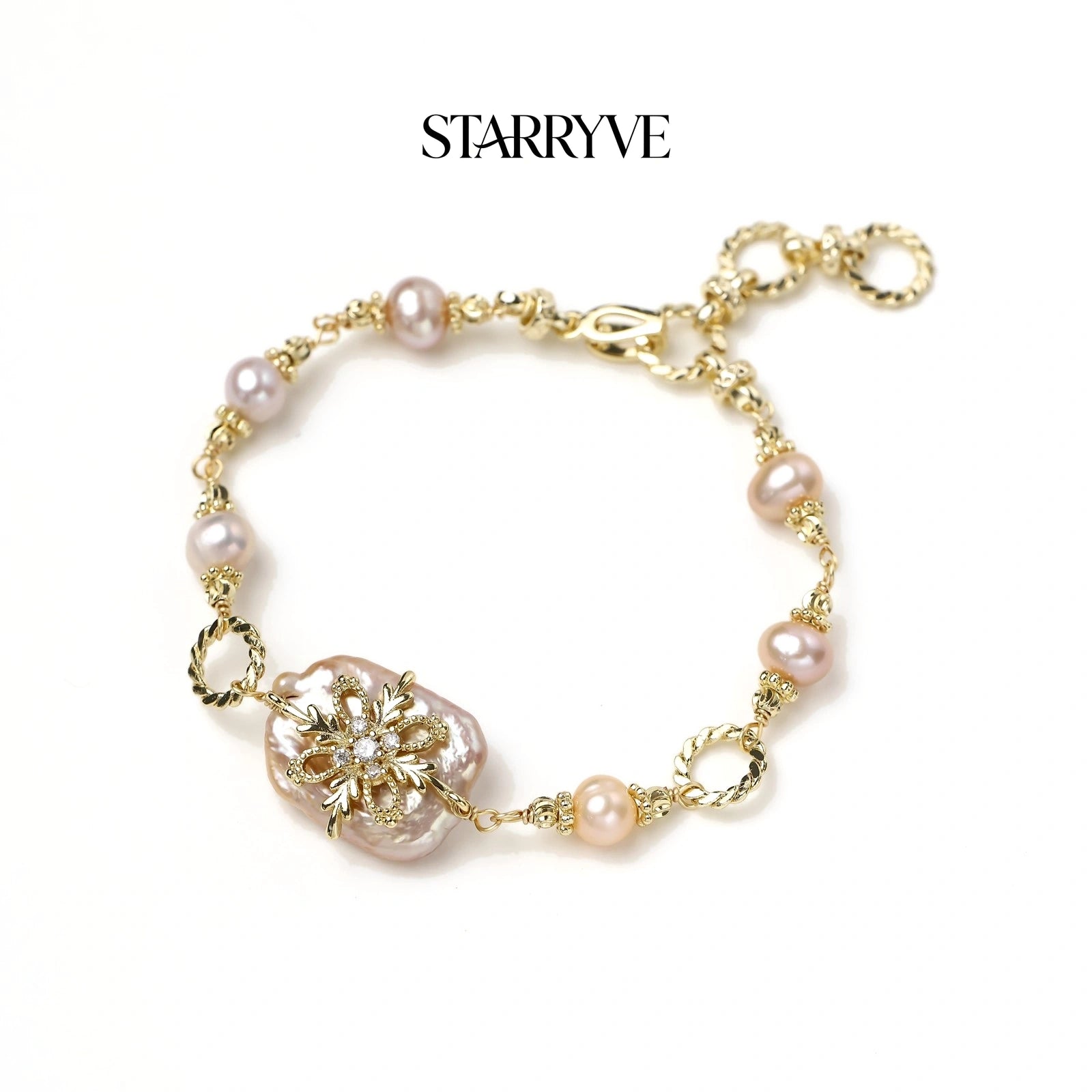 Baroque Pearl Bloom Bracelet - Freshwater Pearl & Crystal Flower