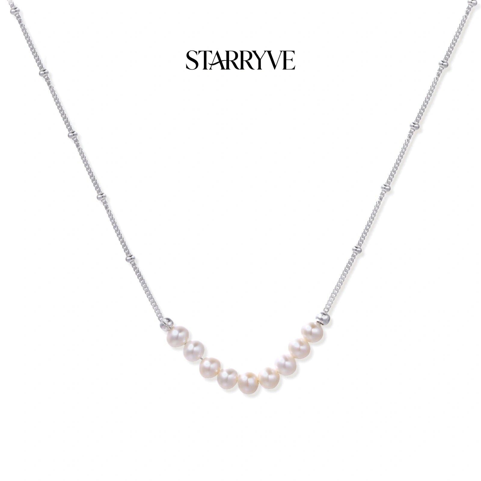 Luna Pearl Arc Necklace with STARRYVE logo