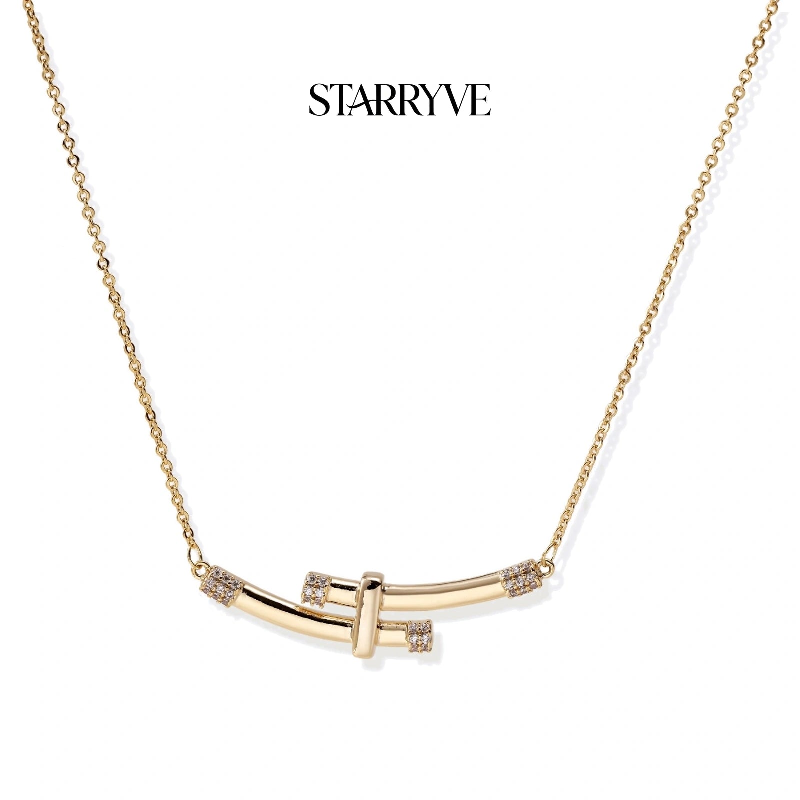Bamboo Crystal Arc Necklace with STARRYVE logo