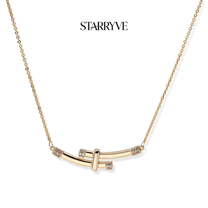 Bamboo Crystal Arc Necklace with STARRYVE logo