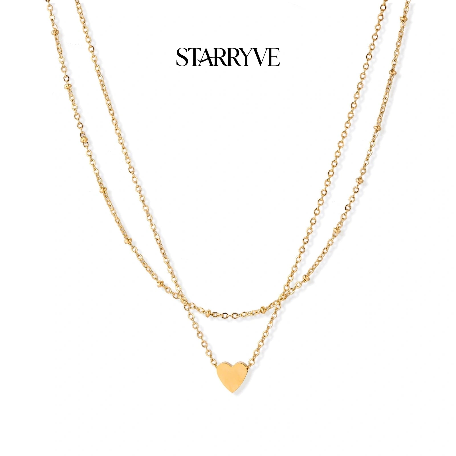 Layered Heart Necklace with STARRYVE logo