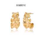 Wave Flow Hoop Earrings - Gold Ruffled Texture with STARRYVE logo