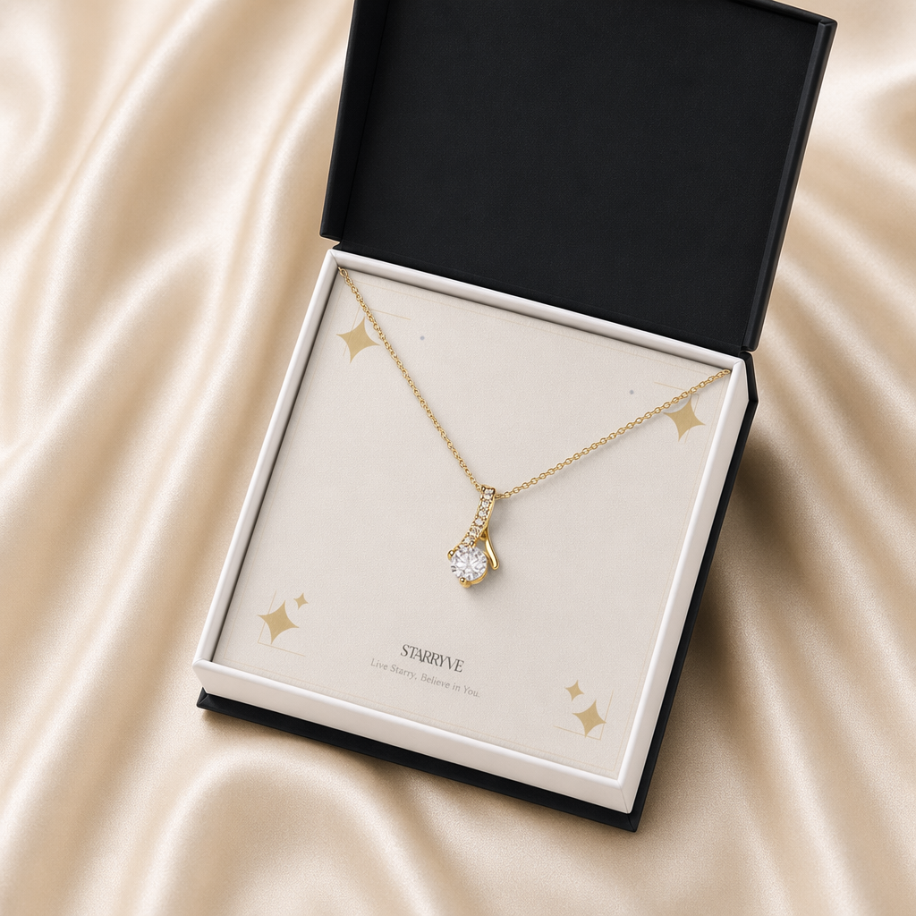 Yellow gold alluring beauty necklace in a black standard gift box