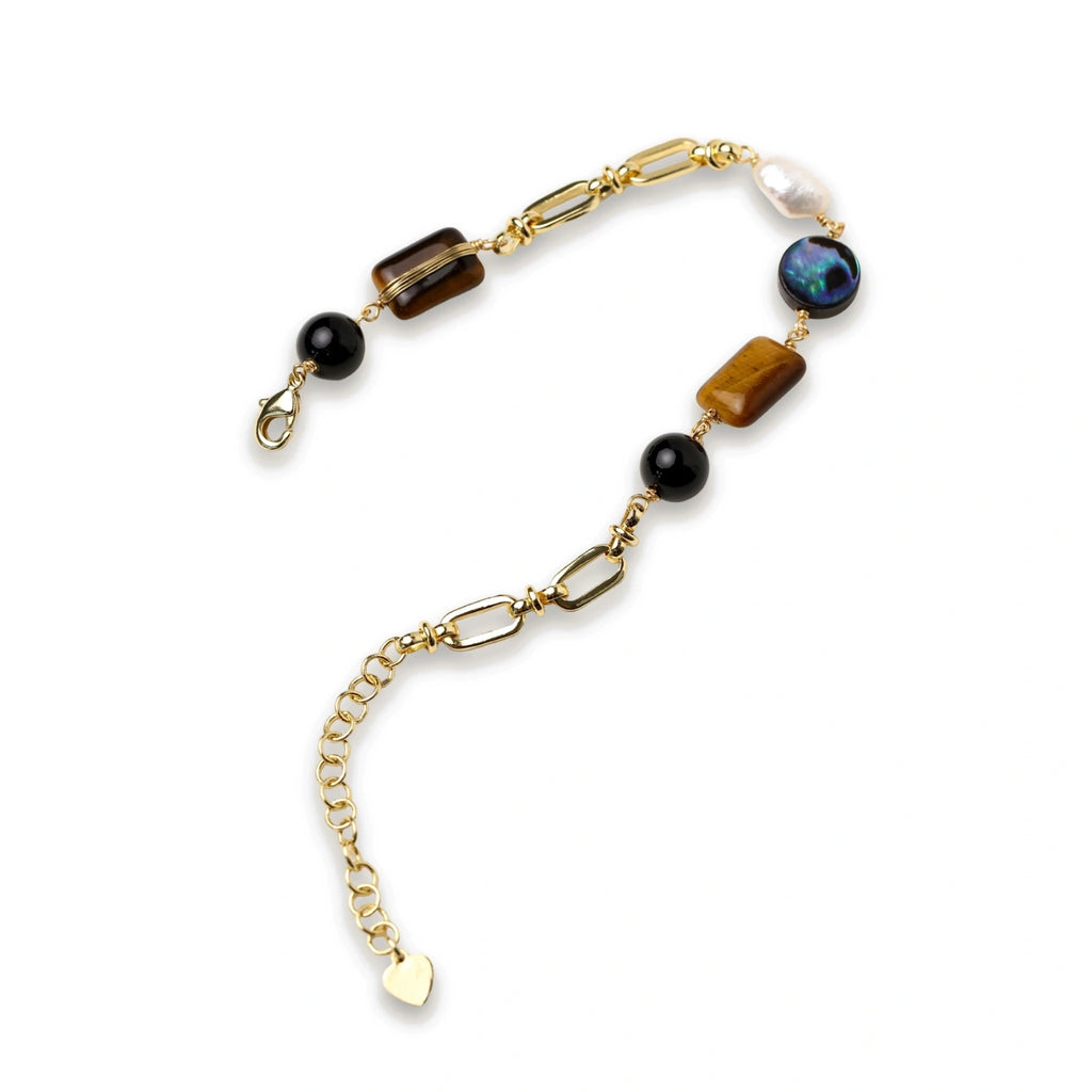 Flat lay of the earth elements bracelet showing all four gemstones