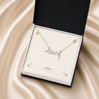 Silver scripted love necklace in a black standard gift box
