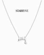 Silver scripted love necklace with a cursive love design and crystal drop