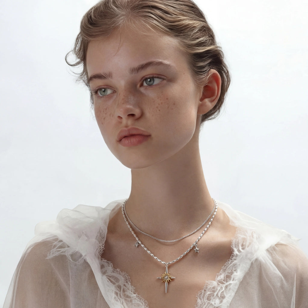 Model wearing Celestial Dagger Necklace