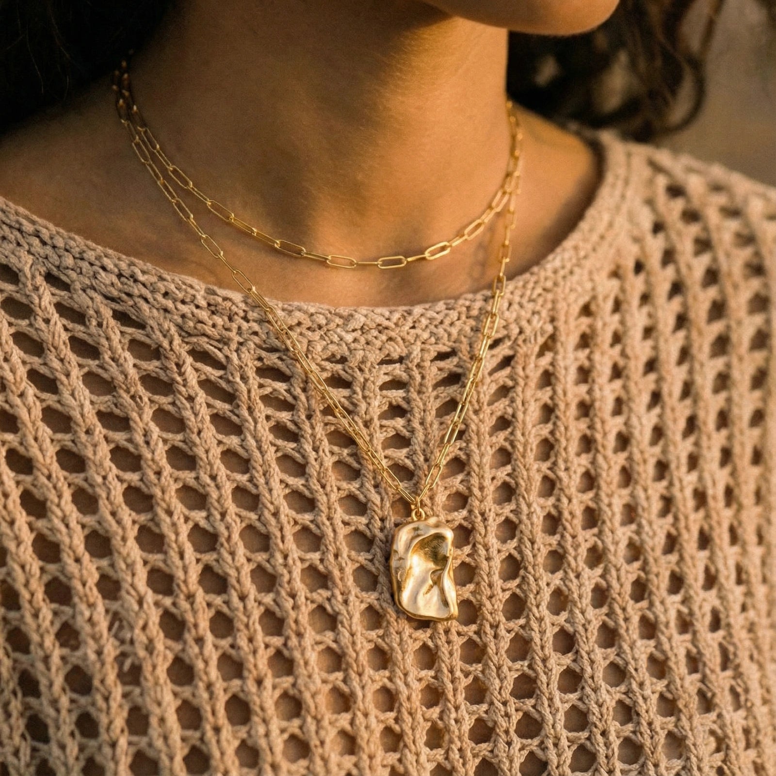 Model wearing Molten Dreams Necklace