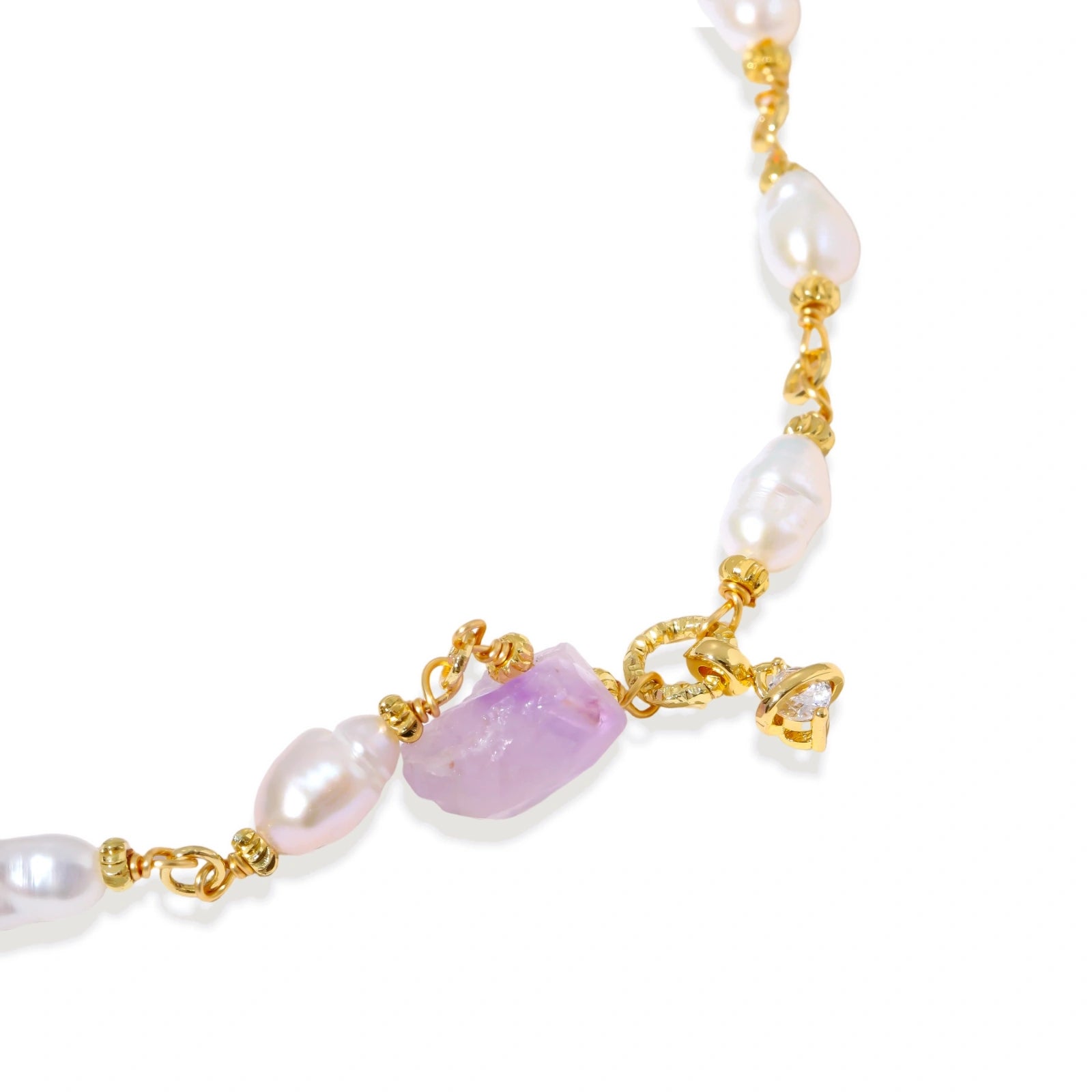 Another model wearing the amethyst dreams bracelet