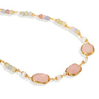 Close-up of the rose quartz cushions and freshwater pearl details