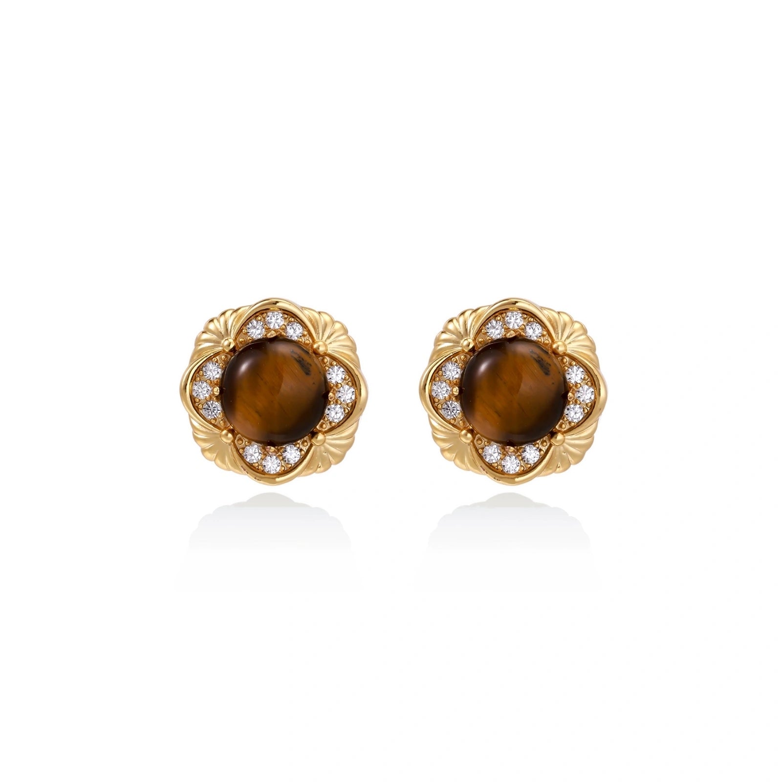 Model wearing Golden Empress Tiger's Eye Studs