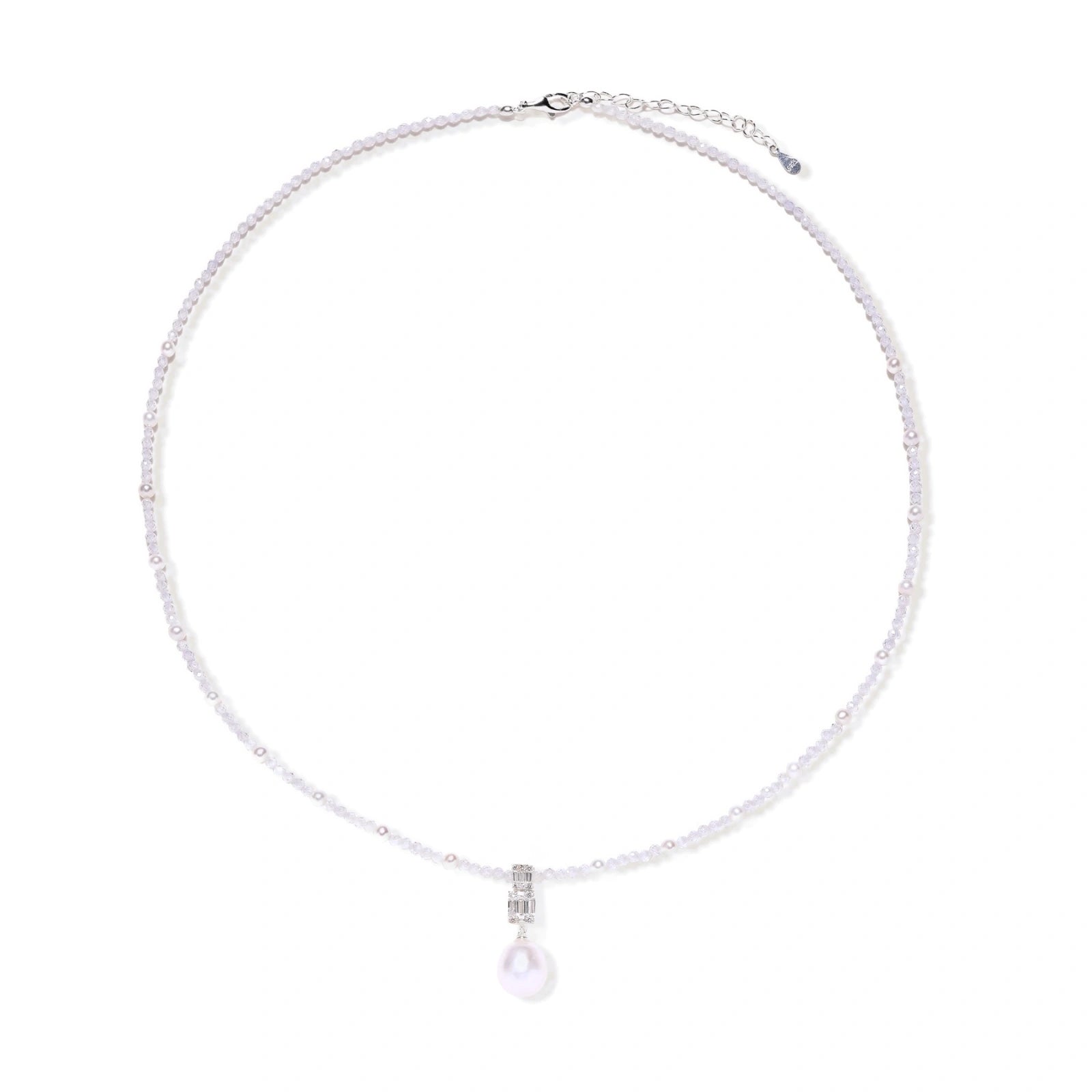 Model wearing Lavender Dreams Pearl Necklace