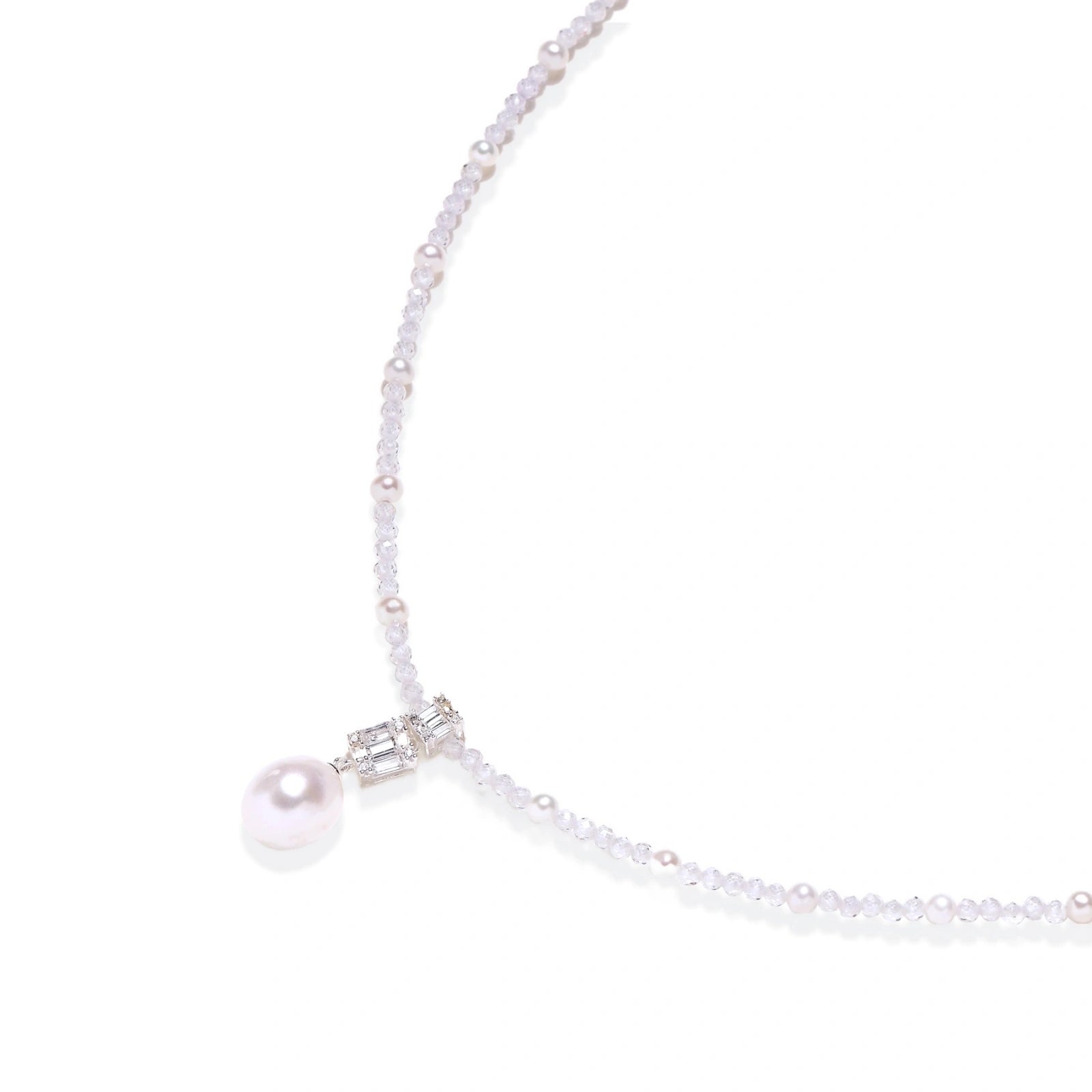 Model wearing Lavender Dreams Pearl Necklace