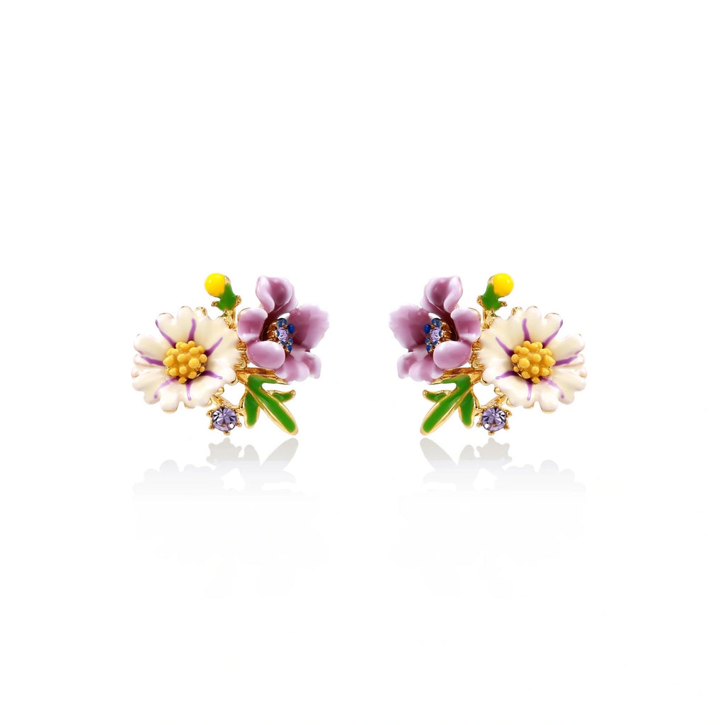 Model wearing Wildflower Garden Stud Earrings - Enamel Floral Design