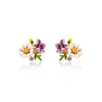 Model wearing Wildflower Garden Stud Earrings - Enamel Floral Design
