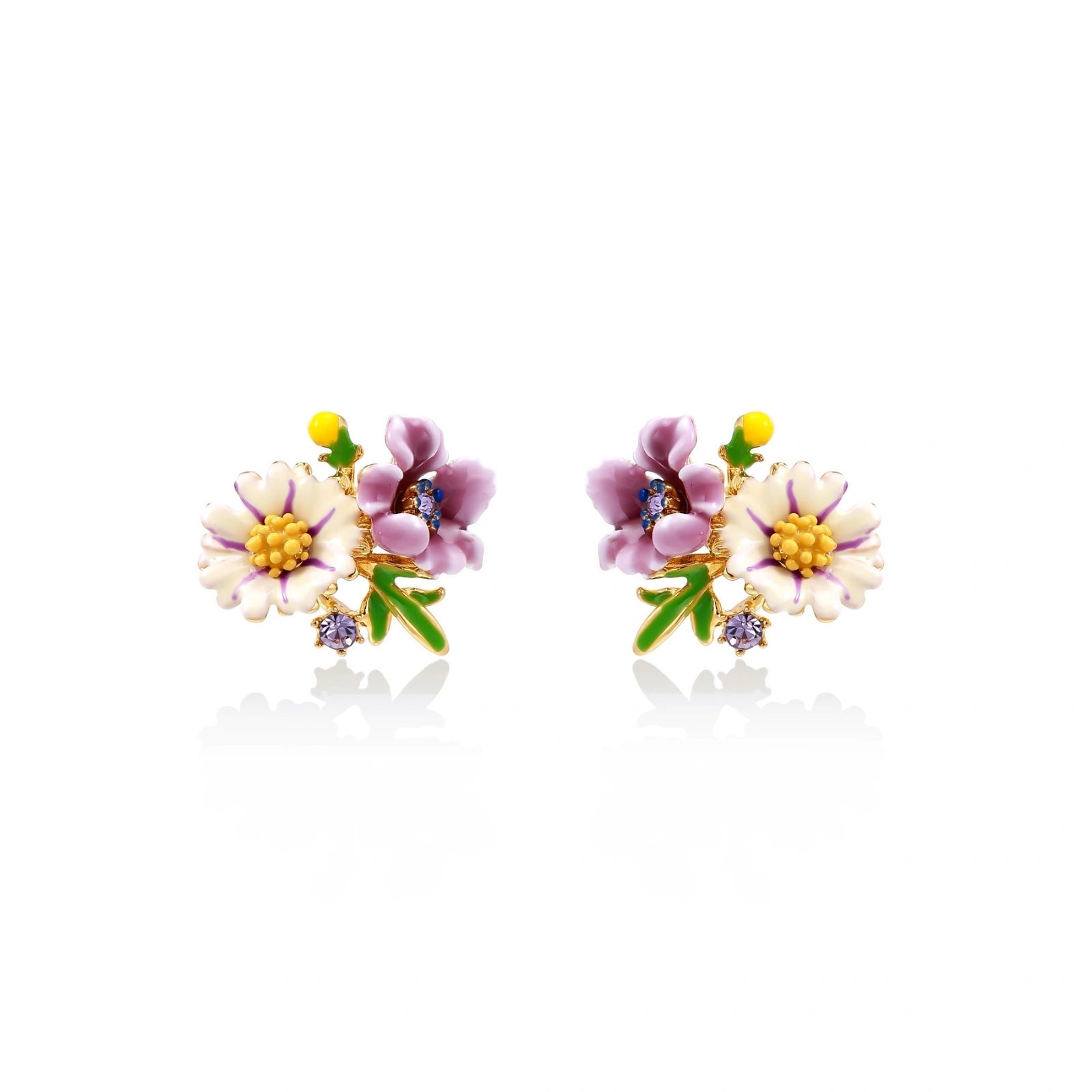 Model wearing Wildflower Garden Stud Earrings - Enamel Floral Design