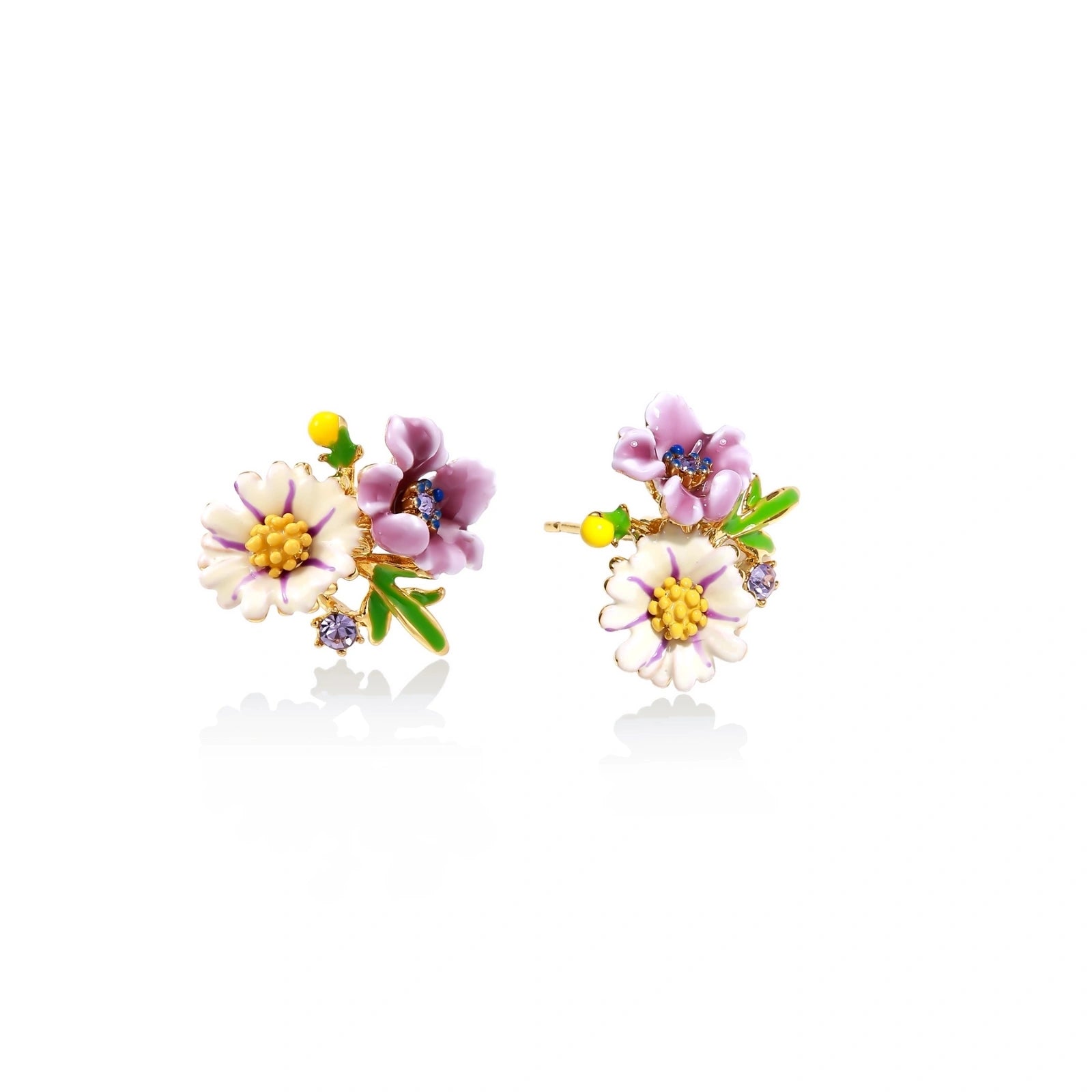 Model wearing Wildflower Garden Stud Earrings - Enamel Floral Design