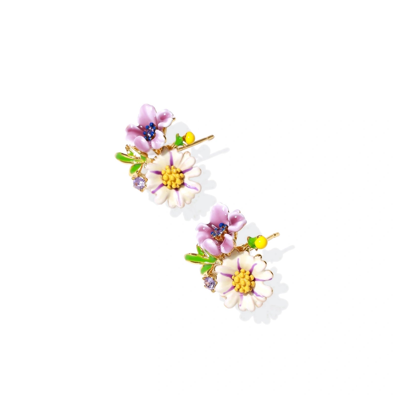 Model wearing Wildflower Garden Stud Earrings - Enamel Floral Design