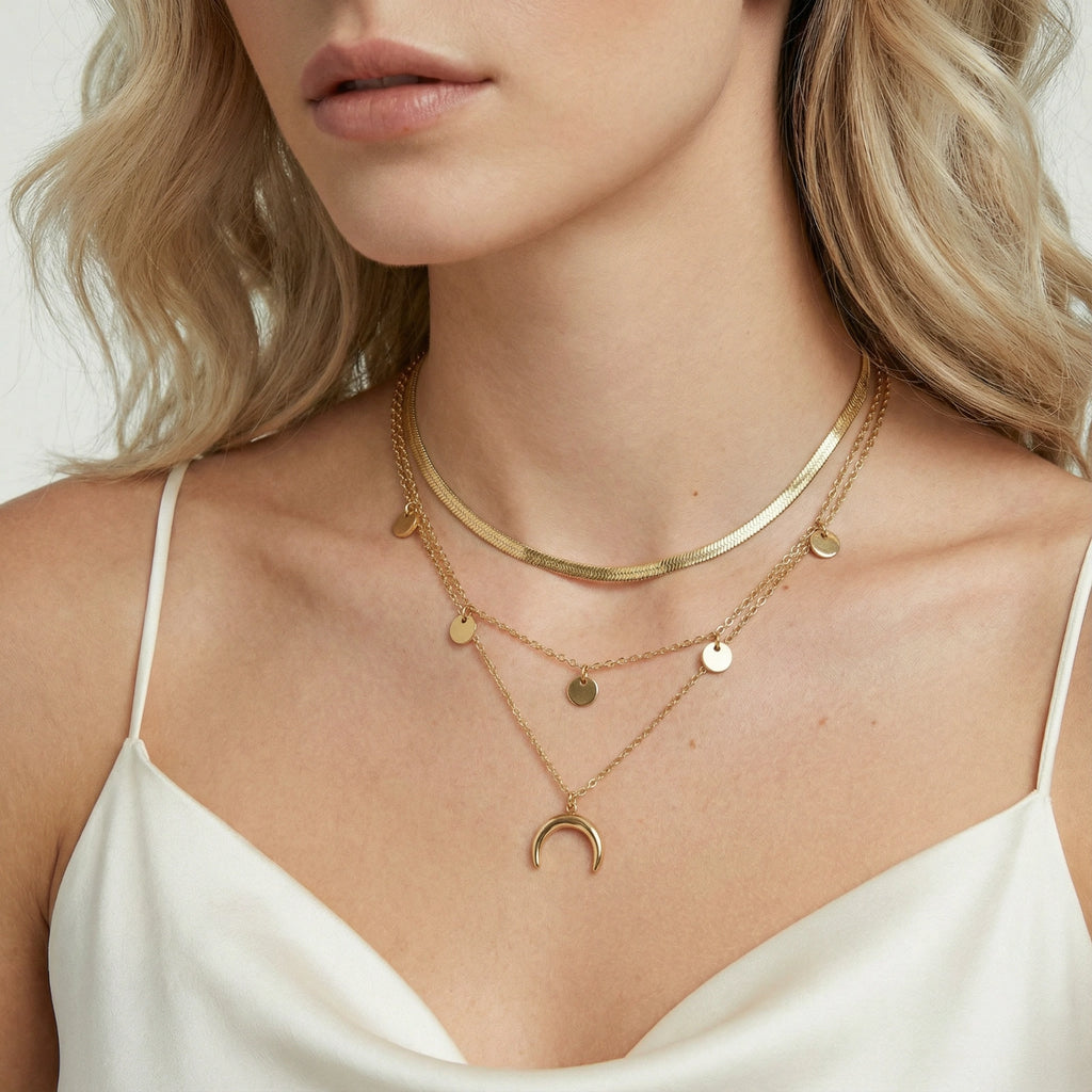 Model wearing Golden Crescent Layer Set