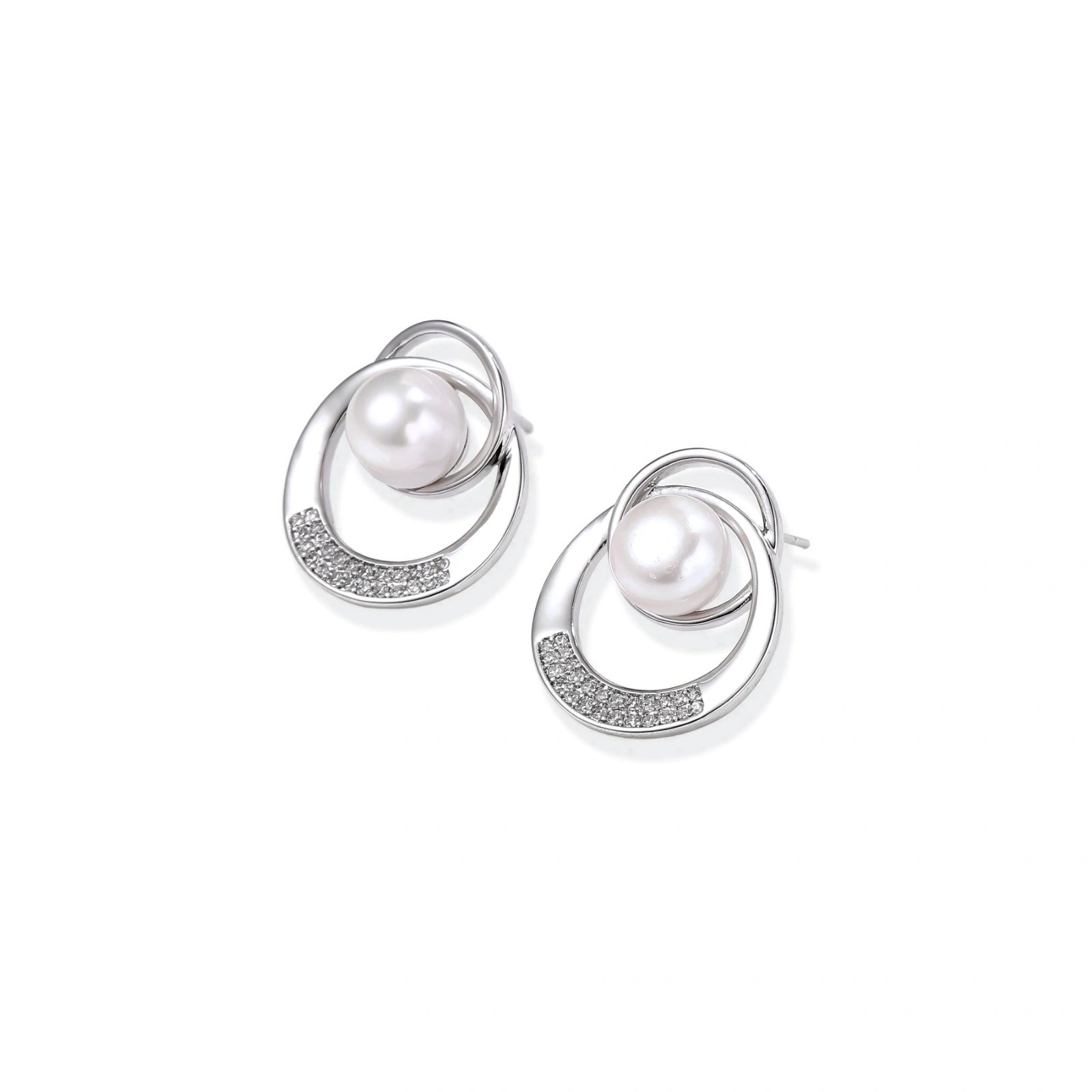 Model wearing Pearl Orbit Studs