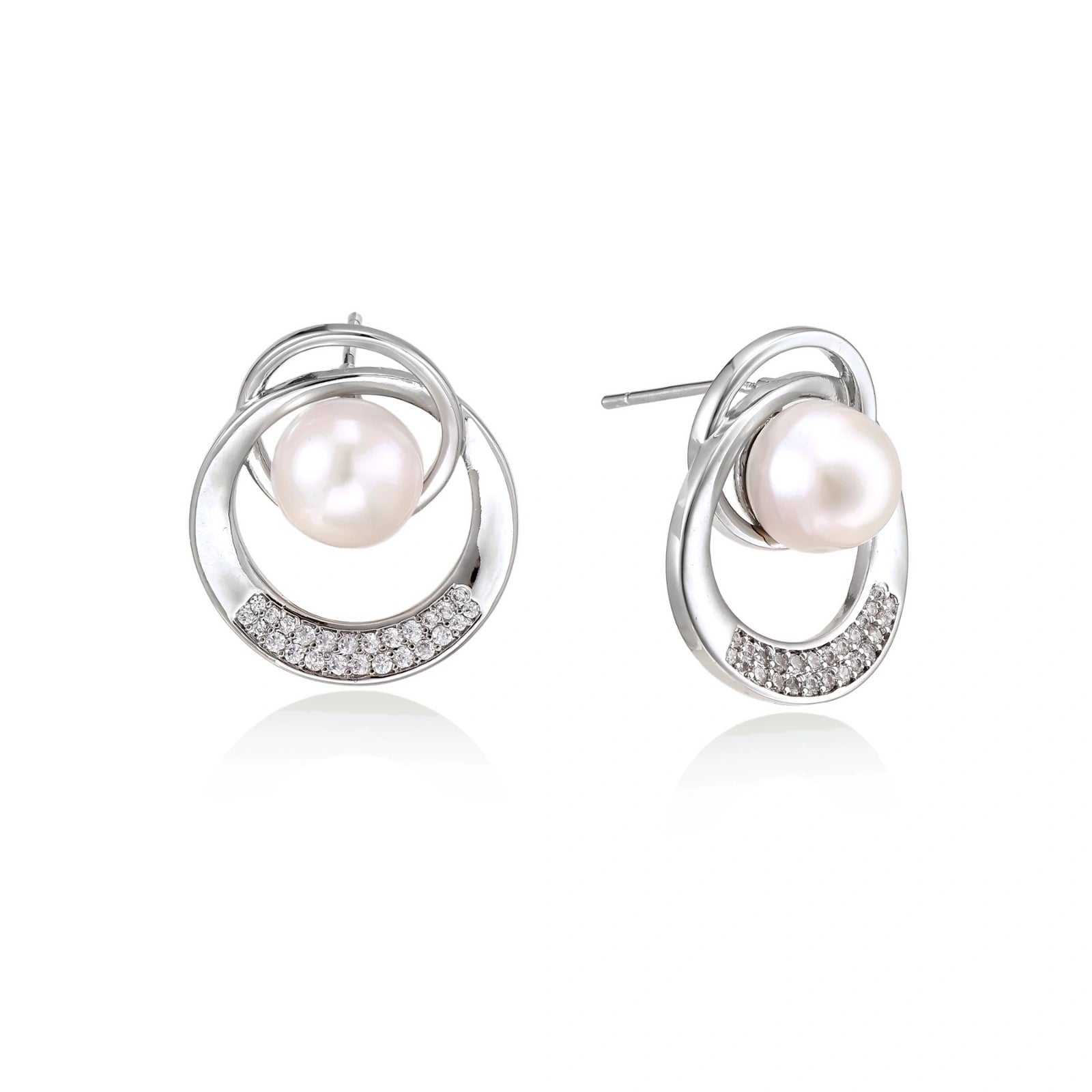 Model wearing Pearl Orbit Studs