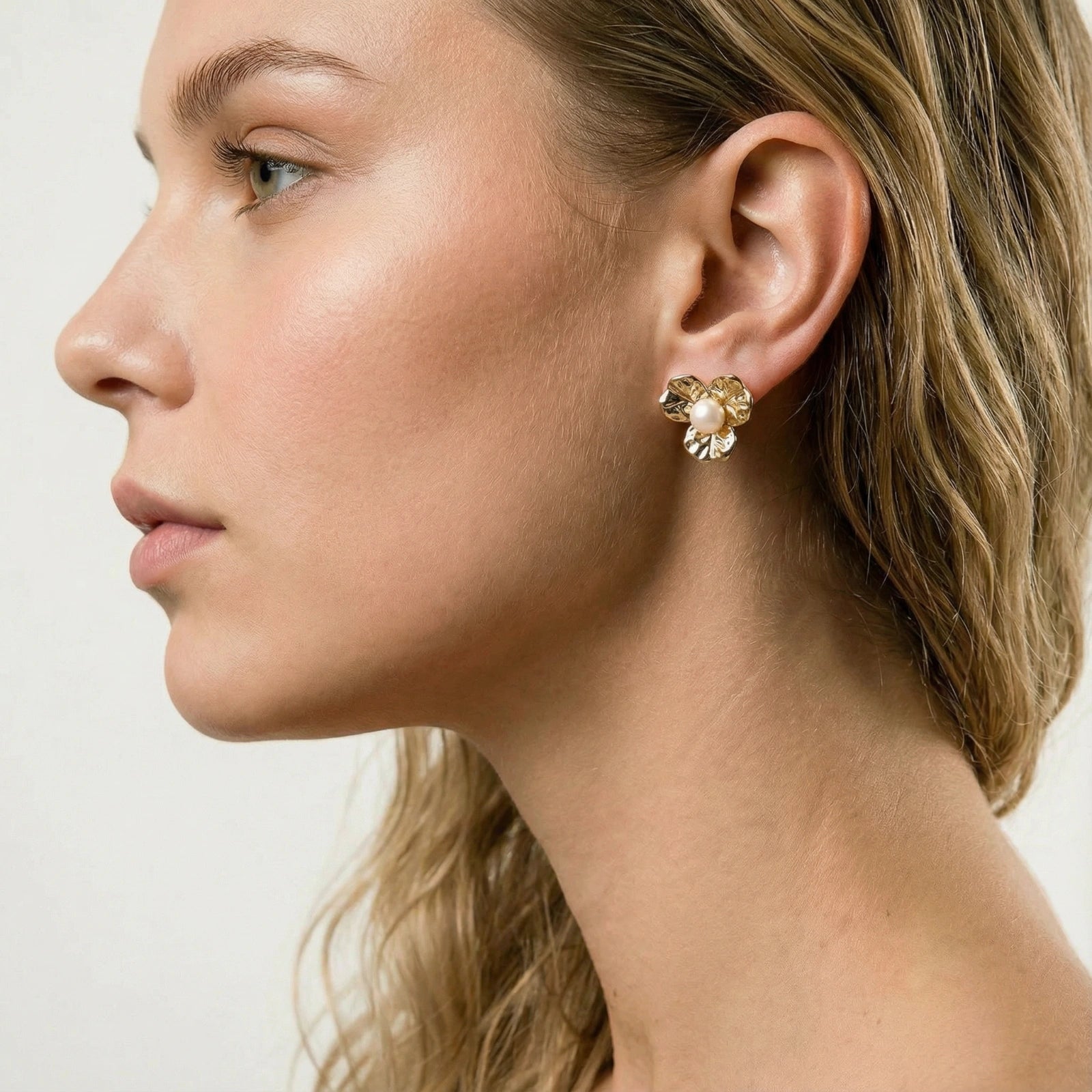 Model wearing Bloom Pearl Studs