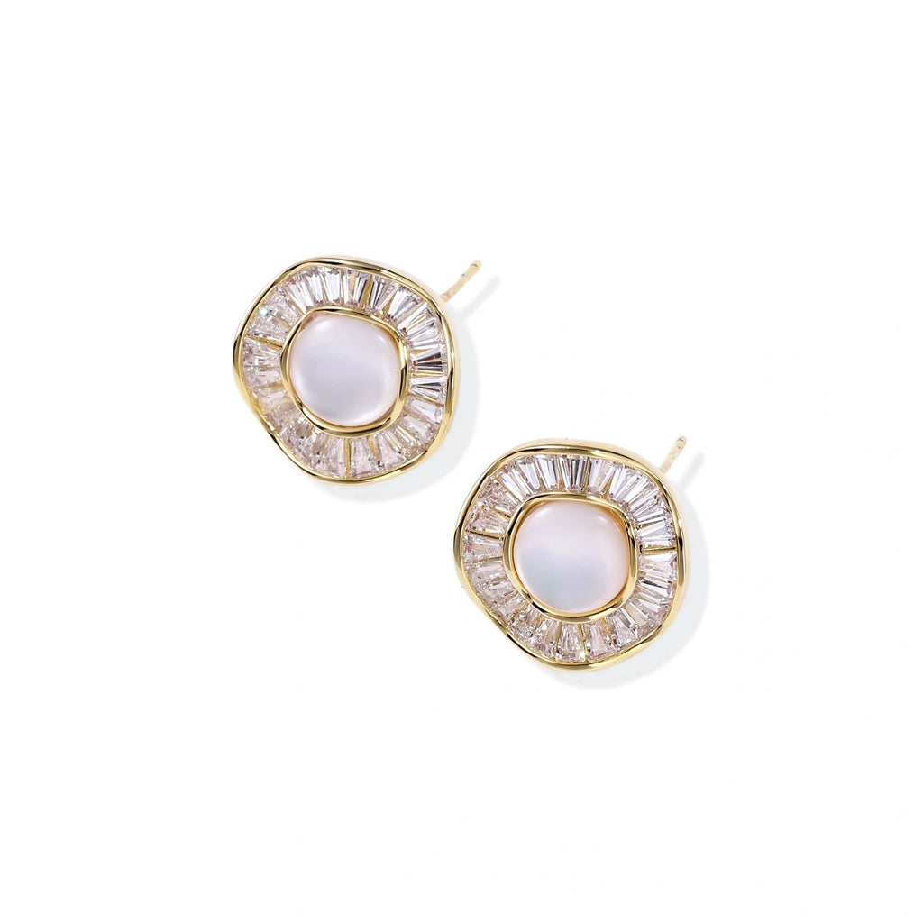 Model wearing Sunburst Pearl Studs