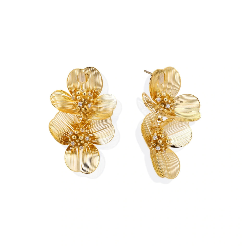 Model wearing Golden Bloom Double Earrings