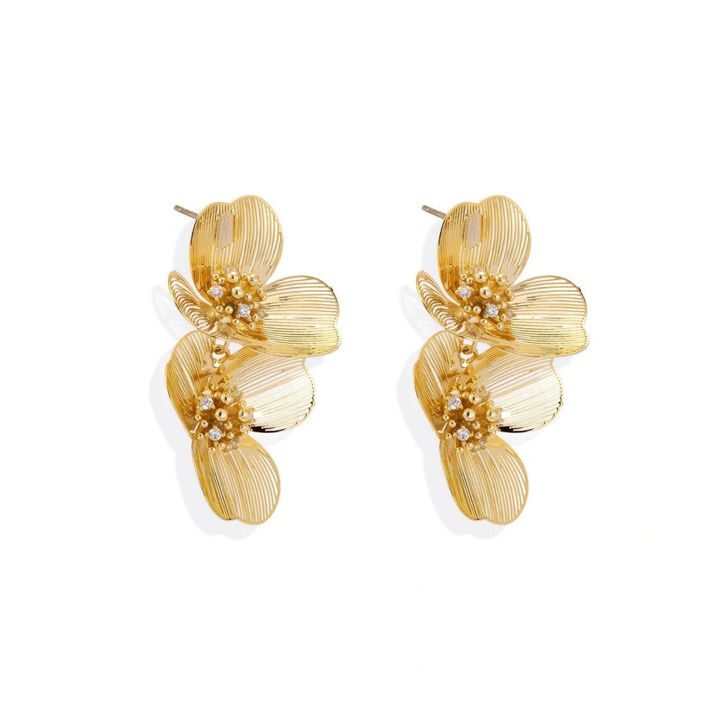 Model wearing Golden Bloom Double Earrings