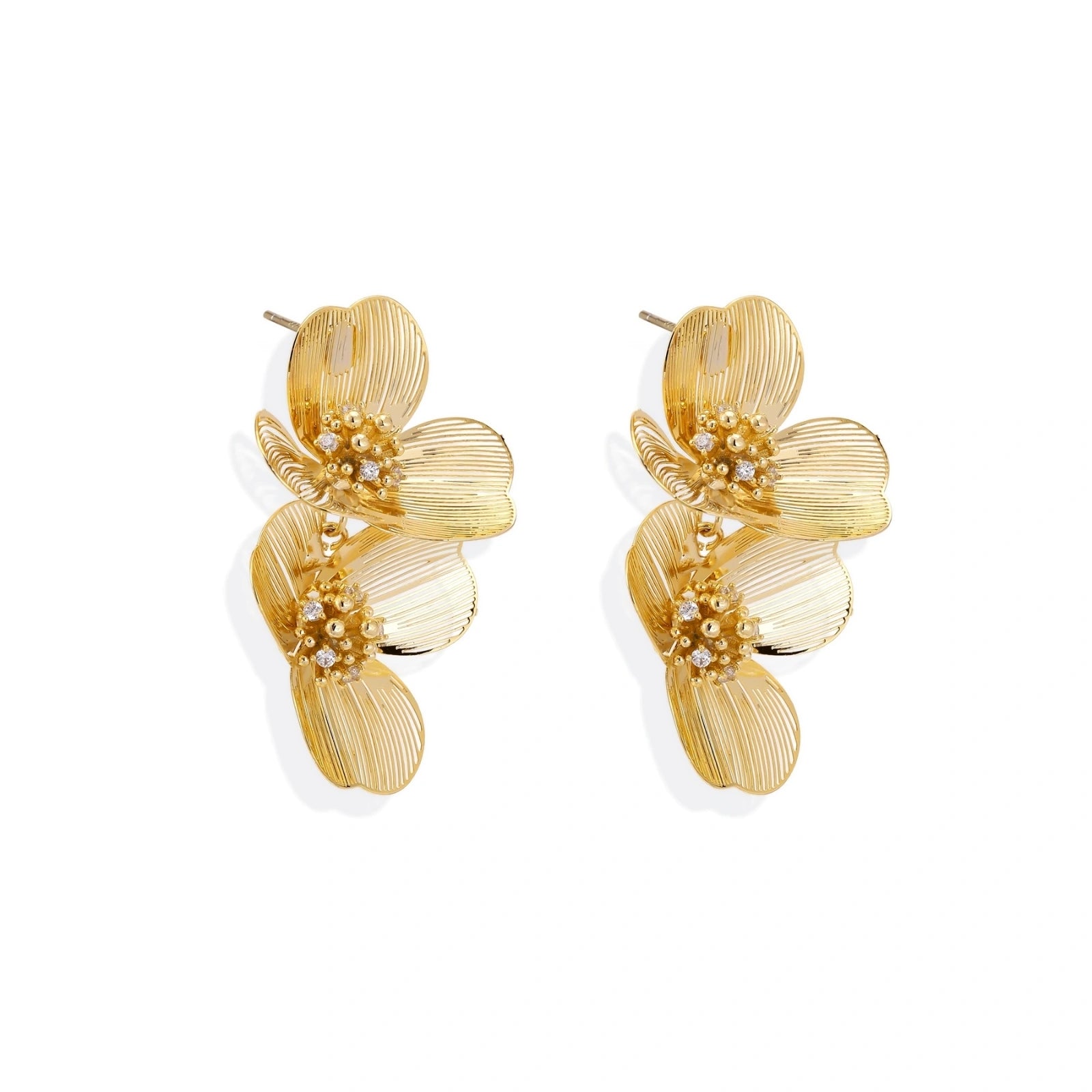 Model wearing Golden Bloom Double Earrings