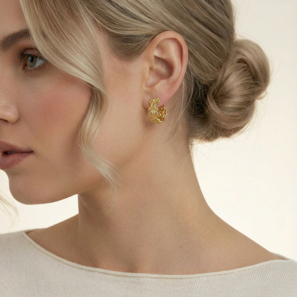 Model wearing Bloom Filigree Hoops