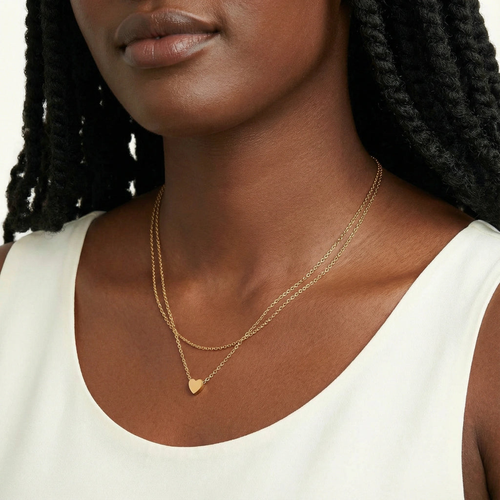 Model wearing Layered Heart Necklace