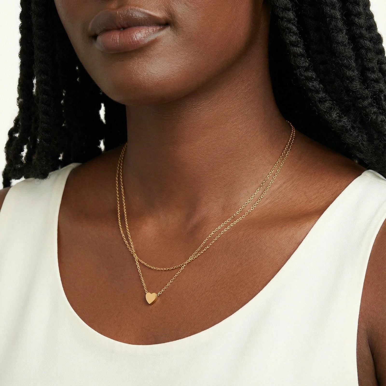 Model wearing Layered Heart Necklace