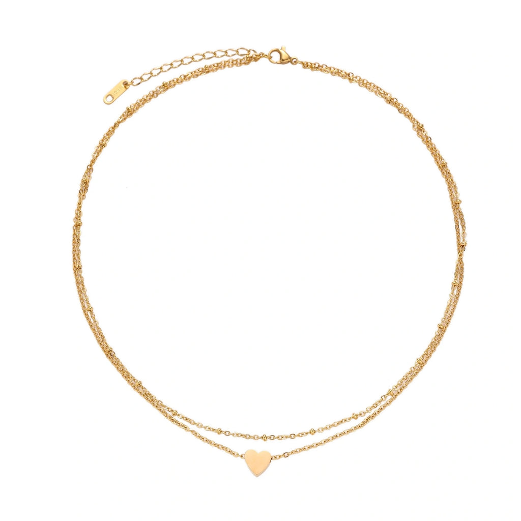 Model wearing Layered Heart Necklace