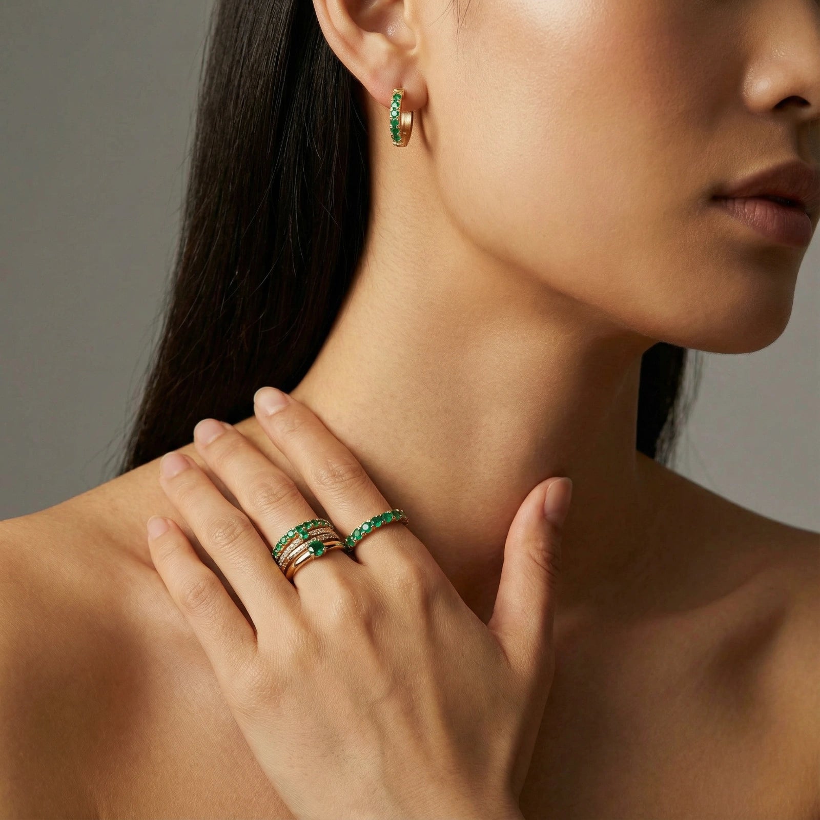 Model wearing Emerald Energy Huggies