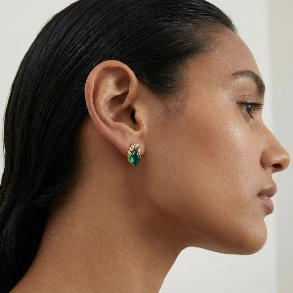 Model wearing Emerald Mystique Studs