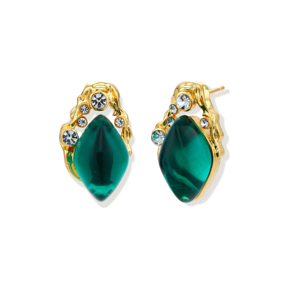Model wearing Emerald Mystique Studs