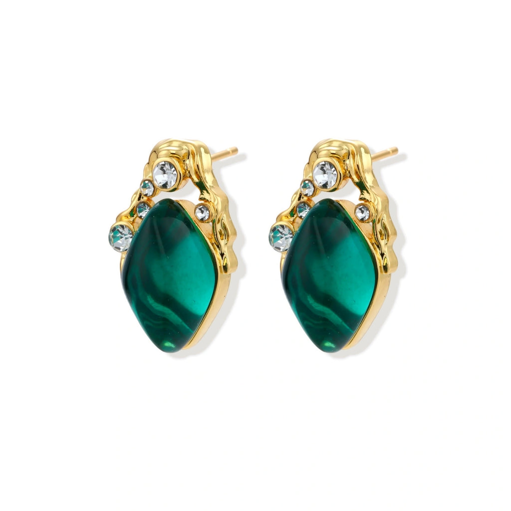 Model wearing Emerald Mystique Studs