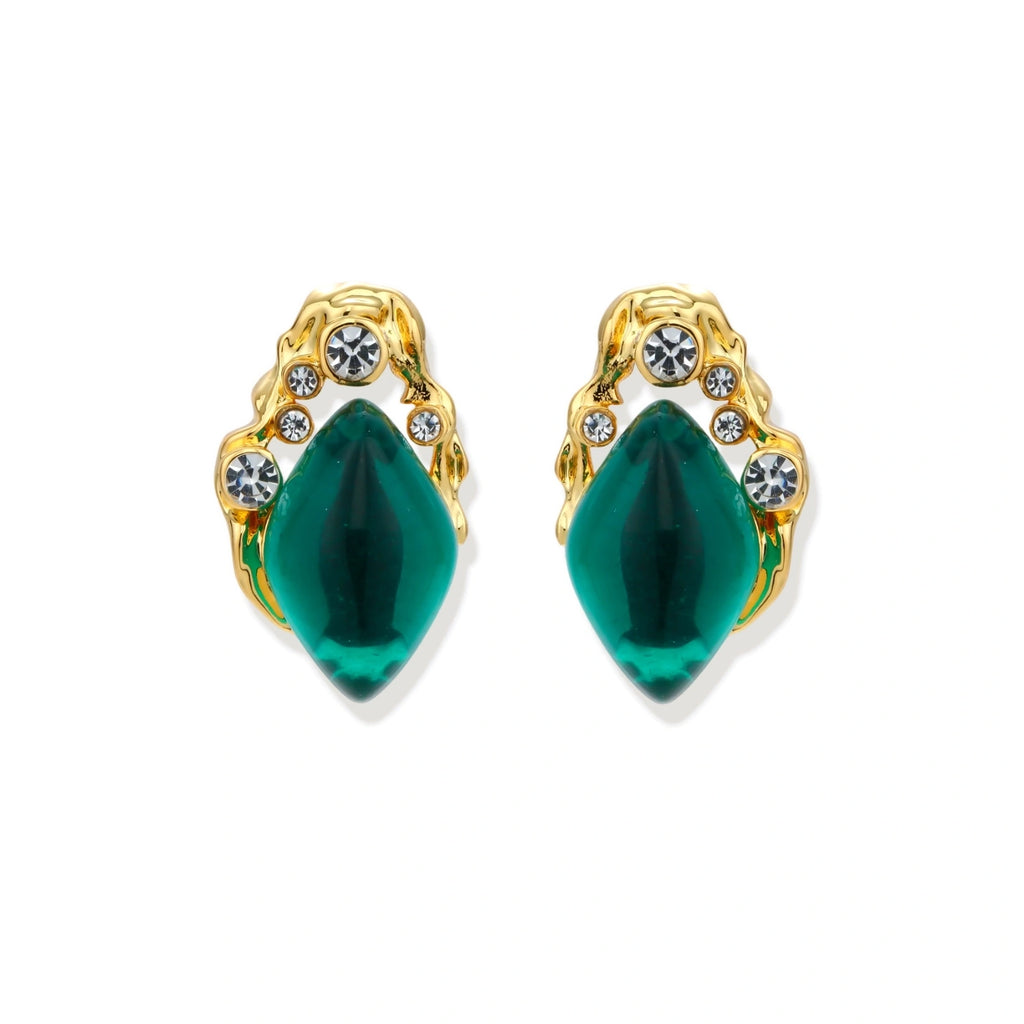 Model wearing Emerald Mystique Studs