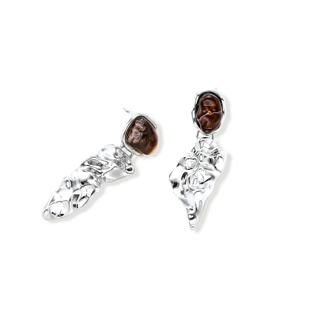 Model wearing Fluid Art Drop Earrings