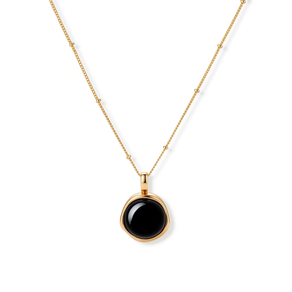 Model wearing Midnight Agate Circle Necklace